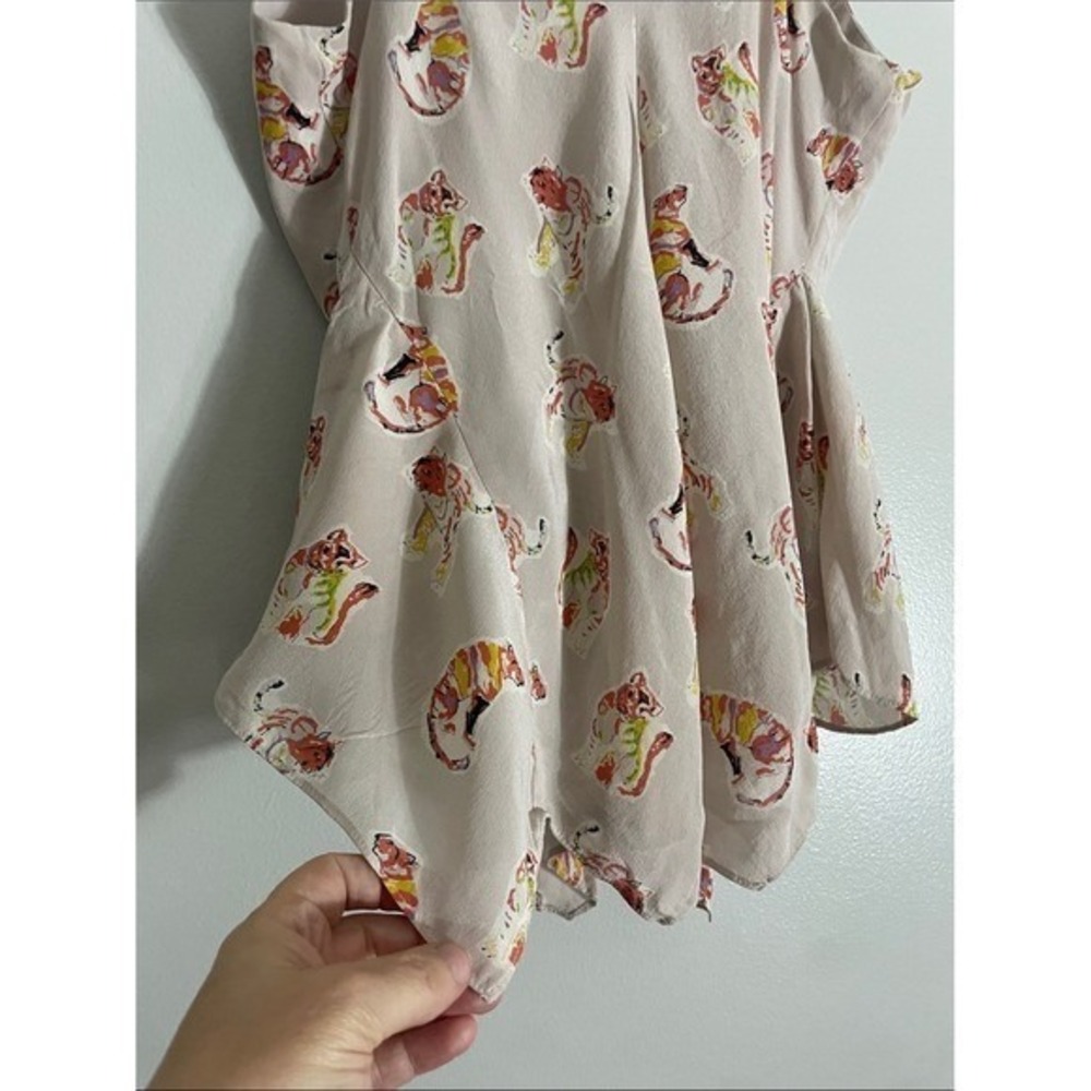 Rebecca Taylor Cami Top Silk Tiger Print Ruffle Size 4 Sleeveless Blouse - Picture 12 of 15
